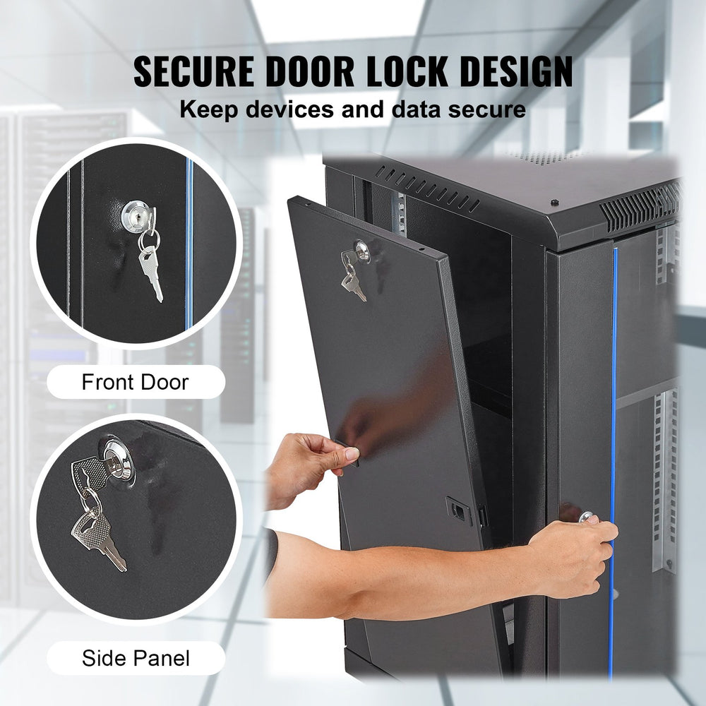 VEVOR 15U Wall Mount Network Server Rack Cabinet Enclosure 45.7cm Depth Glass Door Lock