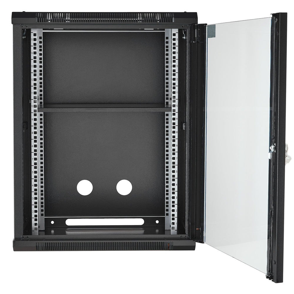 VEVOR 15U Wall Mount Network Server Rack Cabinet Enclosure 45.7cm Depth Glass Door Lock
