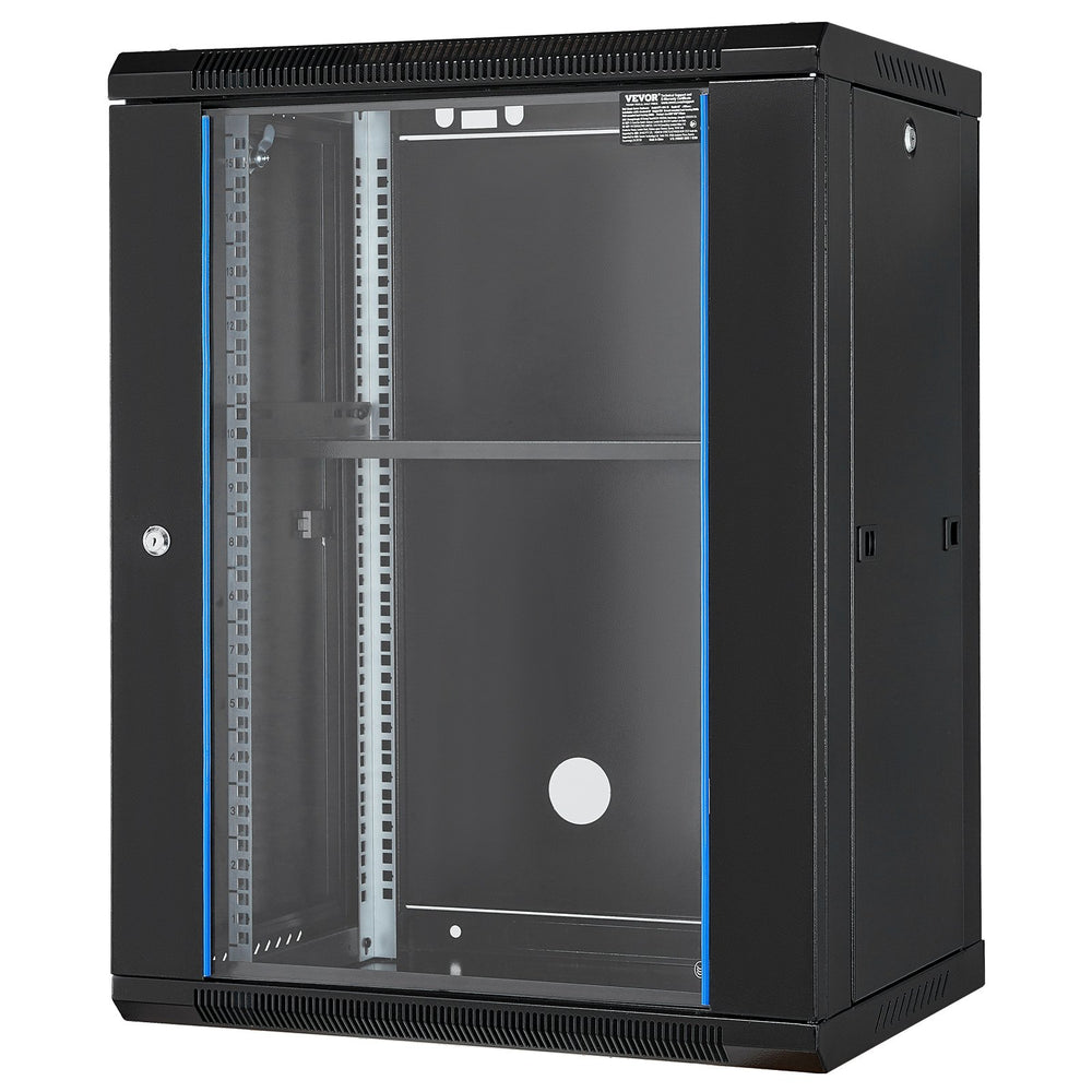VEVOR 15U Wall Mount Network Server Rack Cabinet Enclosure 45.7cm Depth Glass Door Lock