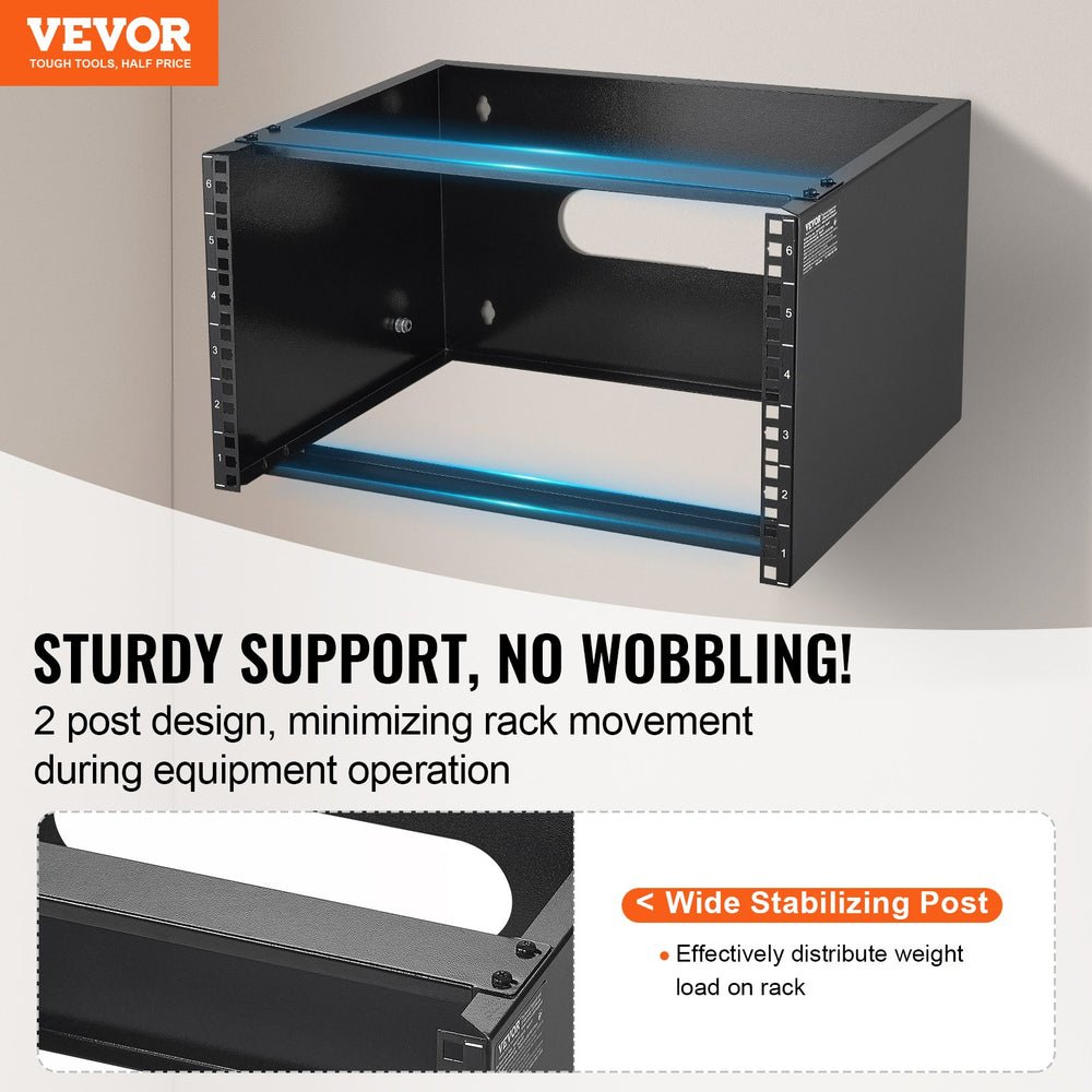 VEVOR 6U Wall Mount Network Rack 14 in/355.6 mm Depth Server Rack 50lbs/22.68kg 500x350x270mm