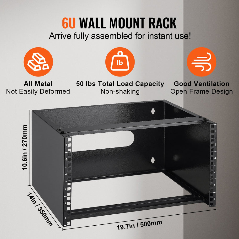 VEVOR 6U Wall Mount Network Rack 14 in/355.6 mm Depth Server Rack 50lbs/22.68kg 500x350x270mm