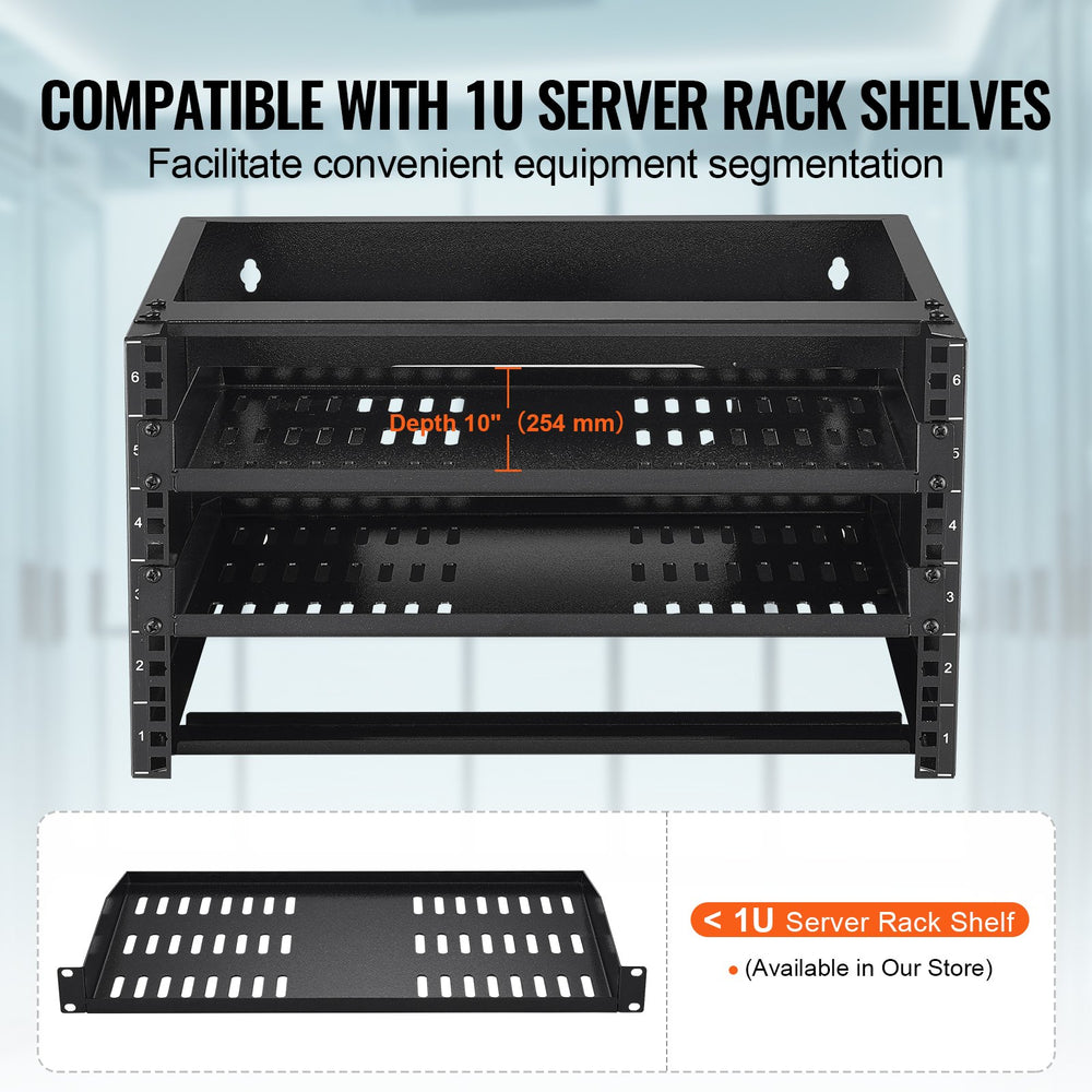 VEVOR 6U Wall Mount Network Rack 14 in/355.6 mm Depth Server Rack 50lbs/22.68kg 500x350x270mm
