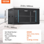 VEVOR 6U Wall Mount Network Server Cabinet, 37.6 cm Deep, Server Rack Cabinet Enclosure, 90.7 kg Max. Ground-mounted Load Capacity, with Locking Glass Door Side Panels, for IT Equipment, A/V Devices