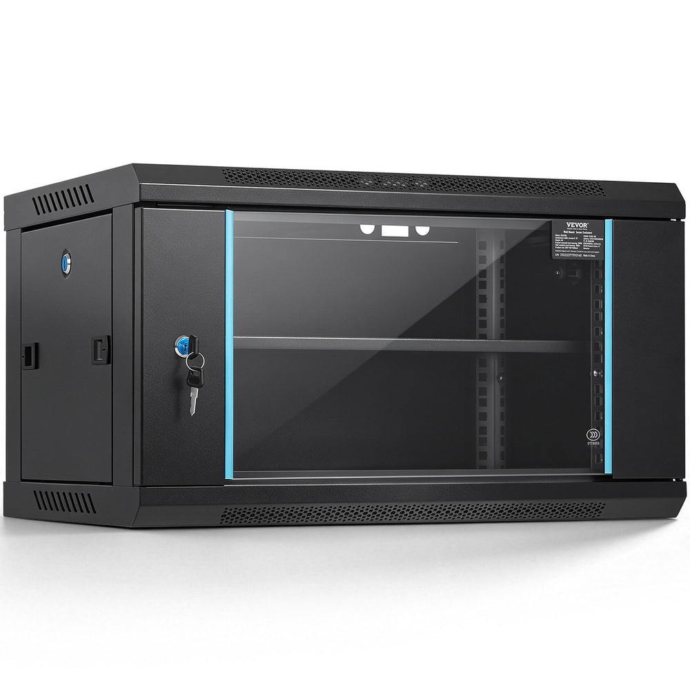 VEVOR 6U Wall Mount Network Server Cabinet, 37.6 cm Deep, Server Rack Cabinet Enclosure, 90.7 kg Max. Ground-mounted Load Capacity, with Locking Glass Door Side Panels, for IT Equipment, A/V Devices