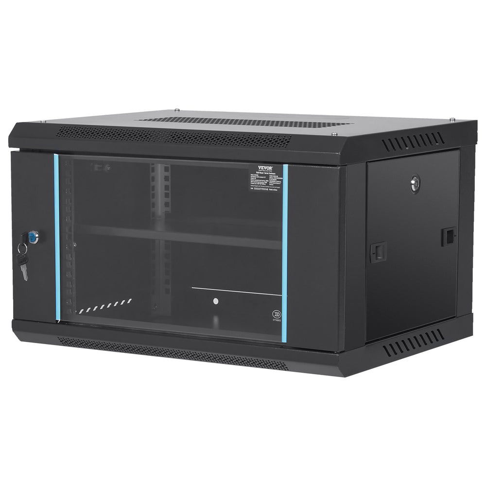 VEVOR 6U Wall Mount Network Server Cabinet, 37.6 cm Deep, Server Rack Cabinet Enclosure, 90.7 kg Max. Ground-mounted Load Capacity, with Locking Glass Door Side Panels, for IT Equipment, A/V Devices