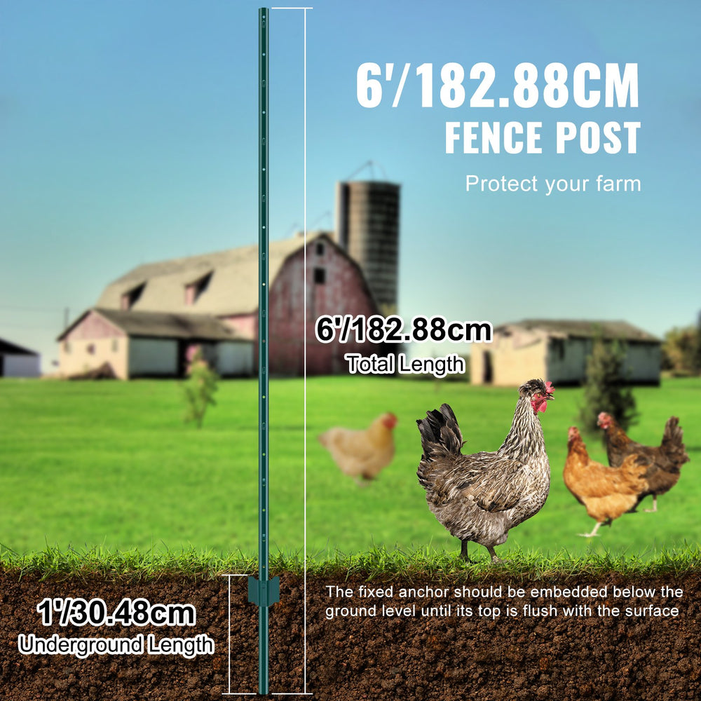 VEVOR 182.9 cm Fence Post 10 Pack Heavy Duty Metal Fence Posts Green