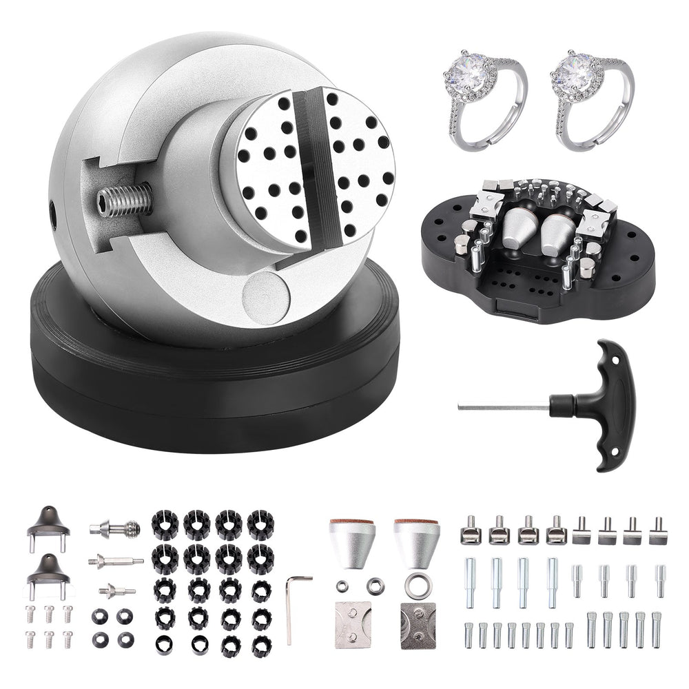 VEVOR Ball Vise, 13 cm Engraving Setting Tool, 360° Rotation Engraving Block Vise, 69 PCS Attachment Jewelry Engraving Block Tools Standard Block for Gemstone Inlay and Small-Scale Engraving