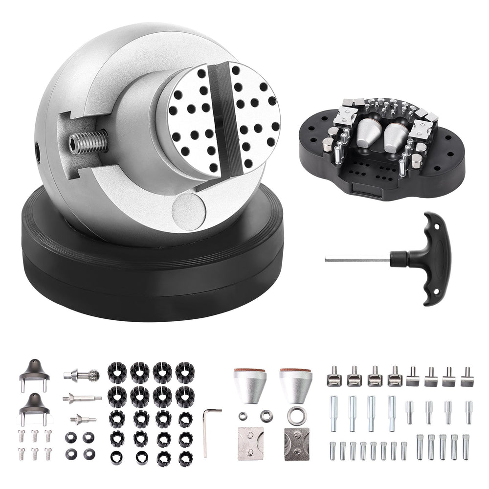 VEVOR Ball Vise, 13 cm Engraving Setting Tool, 360° Rotation Engraving Block Vise, 69 PCS Attachment Jewelry Engraving Block Tools Standard Block for Gemstone Inlay and Small-Scale Engraving