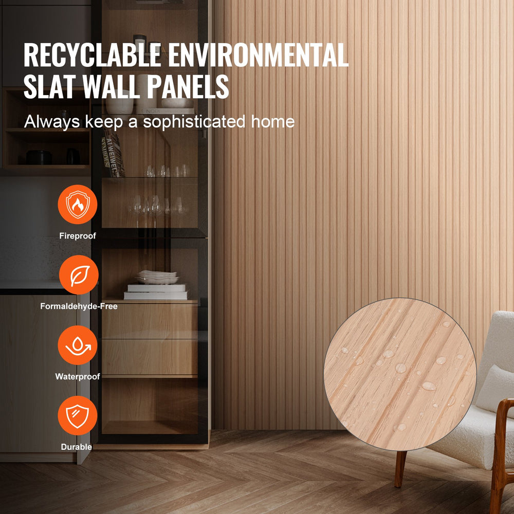 VEVOR Wood Slat Acoustic Panels, 8 PCS 96 x 6 inch, WPC Accent Wooden Wall Panels for Modern Interior Wall, Faux Wood Wall Board Panels for Stylish Decor and Noise Reduction, Ash Wood
