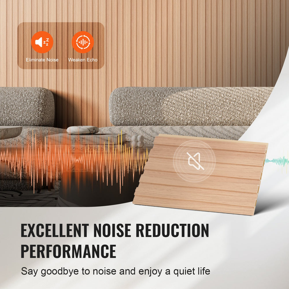 VEVOR Wood Slat Acoustic Panels, 8 PCS 96 x 6 inch, WPC Accent Wooden Wall Panels for Modern Interior Wall, Faux Wood Wall Board Panels for Stylish Decor and Noise Reduction, Ash Wood