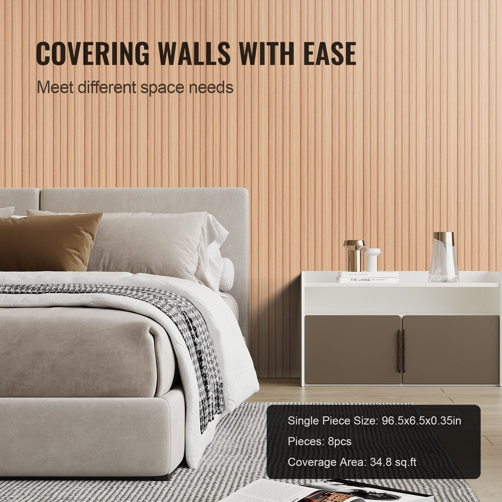 VEVOR Wood Slat Acoustic Panels, 8 PCS 96 x 6 inch, WPC Accent Wooden Wall Panels for Modern Interior Wall, Faux Wood Wall Board Panels for Stylish Decor and Noise Reduction, Ash Wood