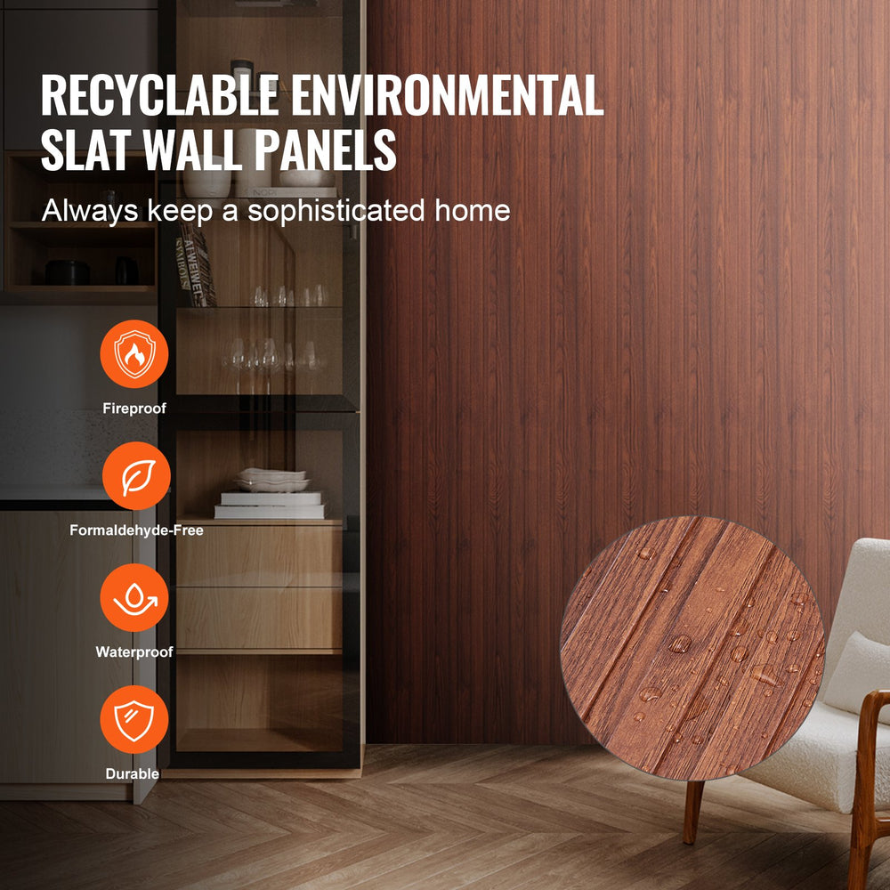 VEVOR Wood Slat Acoustic Panels, 8 PCS 96 x 6 inch, WPC Accent Wooden Wall Panels for Modern Interior Wall, Faux Wood Wall Board Panels for Stylish Decor and Noise Reduction, Black Walnut