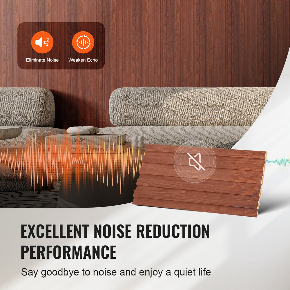 VEVOR Wood Slat Acoustic Panels, 8 PCS 96 x 6 inch, WPC Accent Wooden Wall Panels for Modern Interior Wall, Faux Wood Wall Board Panels for Stylish Decor and Noise Reduction, Black Walnut
