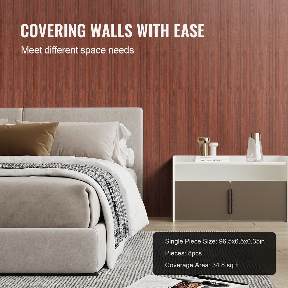 VEVOR Wood Slat Acoustic Panels, 8 PCS 96 x 6 inch, WPC Accent Wooden Wall Panels for Modern Interior Wall, Faux Wood Wall Board Panels for Stylish Decor and Noise Reduction, Black Walnut