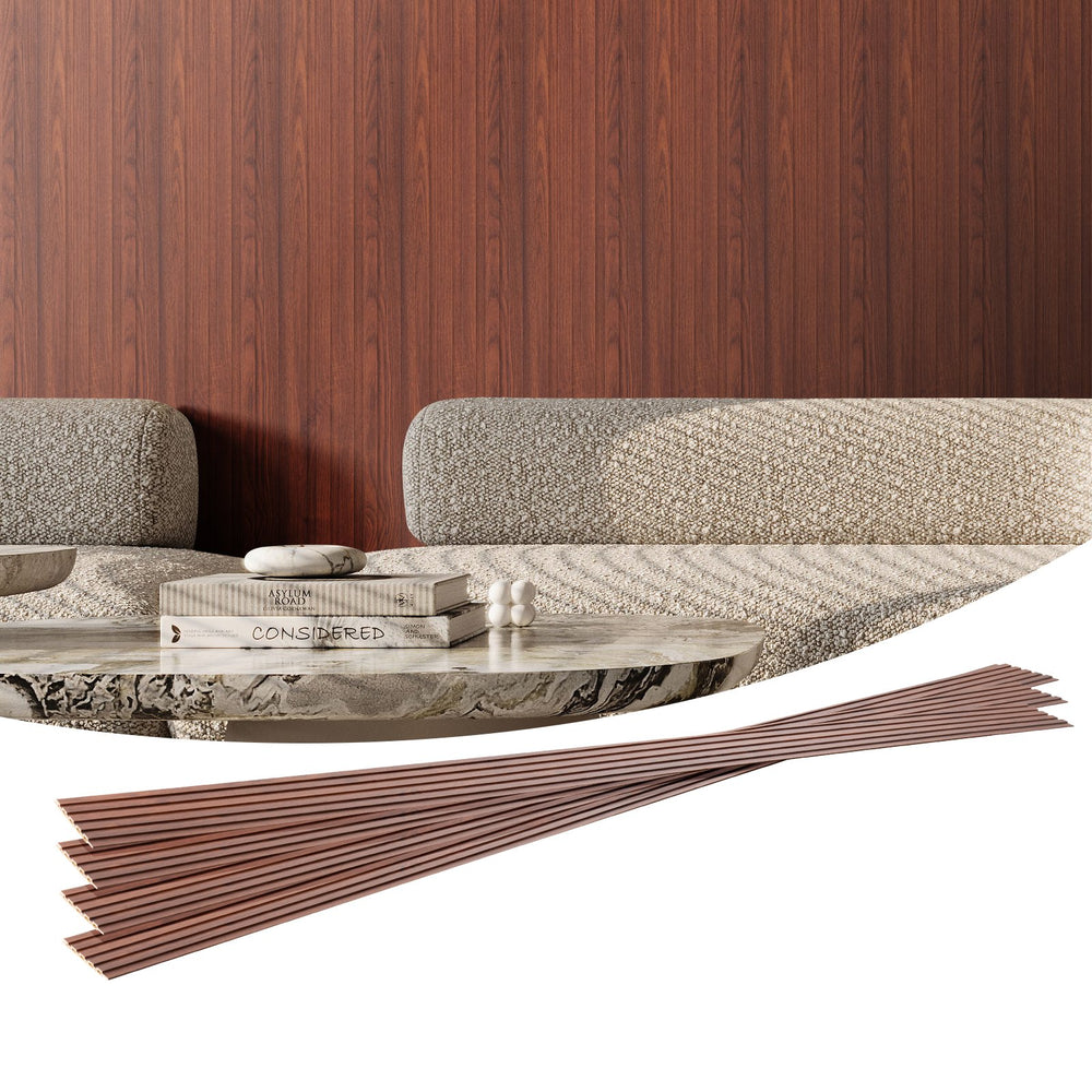 VEVOR Wood Slat Acoustic Panels, 8 PCS 96 x 6 inch, WPC Accent Wooden Wall Panels for Modern Interior Wall, Faux Wood Wall Board Panels for Stylish Decor and Noise Reduction, Black Walnut