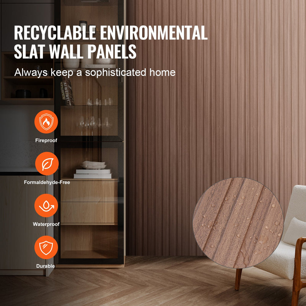VEVOR Wood Slat Acoustic Panels, 8 PCS 96 x 6 inch, WPC Accent Wooden Wall Panels for Modern Interior Wall, Faux Wood Wall Board Panels for Stylish Decor and Noise Reduction, Grey Oak