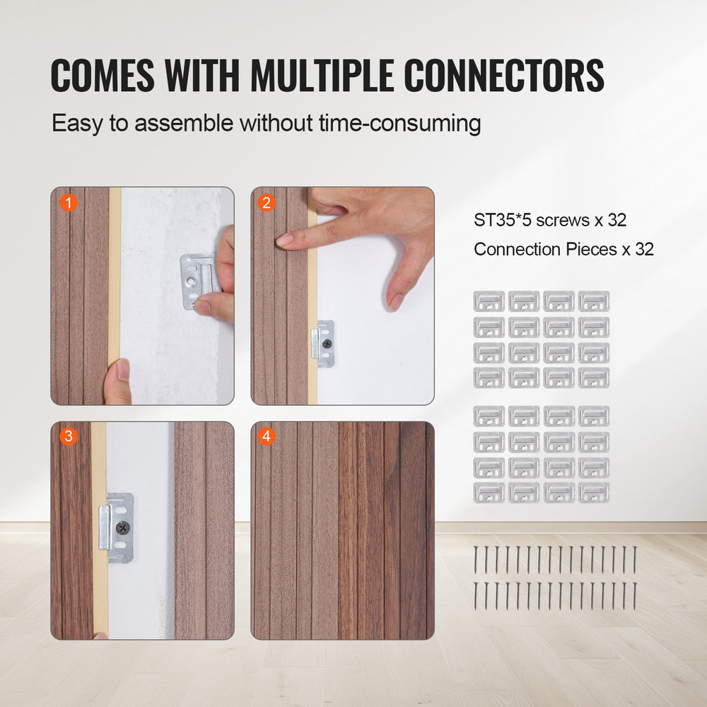 VEVOR Wood Slat Acoustic Panels, 8 PCS 96 x 6 inch, WPC Accent Wooden Wall Panels for Modern Interior Wall, Faux Wood Wall Board Panels for Stylish Decor and Noise Reduction, Grey Oak