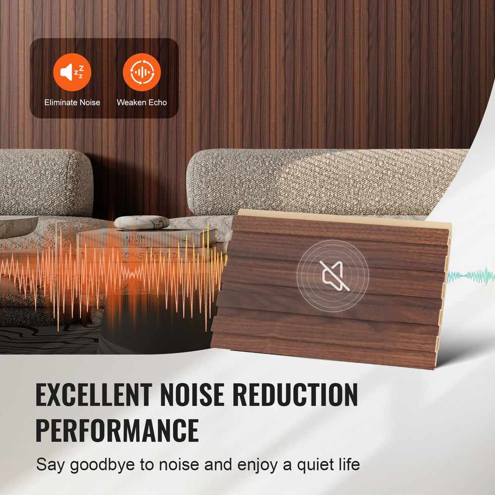 VEVOR Wood Slat Acoustic Panels, 8 PCS 96 x 6 inch, WPC Accent Wooden Wall Panels for Modern Interior Wall, Faux Wood Wall Board Panels for Stylish Decor and Noise Reduction, Dark Teak