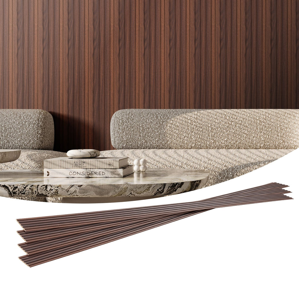 VEVOR Wood Slat Acoustic Panels, 8 PCS 96 x 6 inch, WPC Accent Wooden Wall Panels for Modern Interior Wall, Faux Wood Wall Board Panels for Stylish Decor and Noise Reduction, Dark Teak