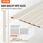 VEVOR Wood Slat Acoustic Panels, 8 PCS 96 x 6 inch, WPC Accent Wooden Wall Panels for Modern Interior Wall, Faux Wood Wall Board Panels for Stylish Decor and Noise Reduction, Matte White