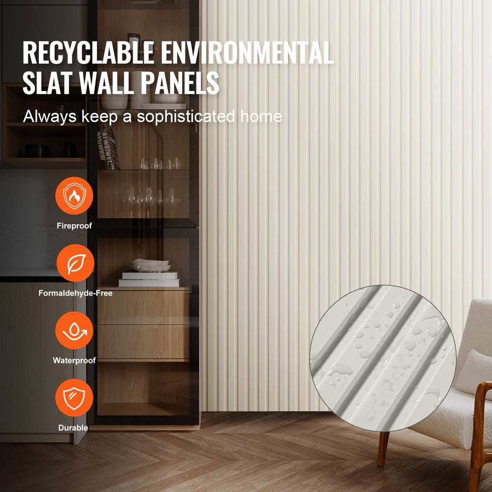 VEVOR Wood Slat Acoustic Panels, 8 PCS 96 x 6 inch, WPC Accent Wooden Wall Panels for Modern Interior Wall, Faux Wood Wall Board Panels for Stylish Decor and Noise Reduction, Matte White