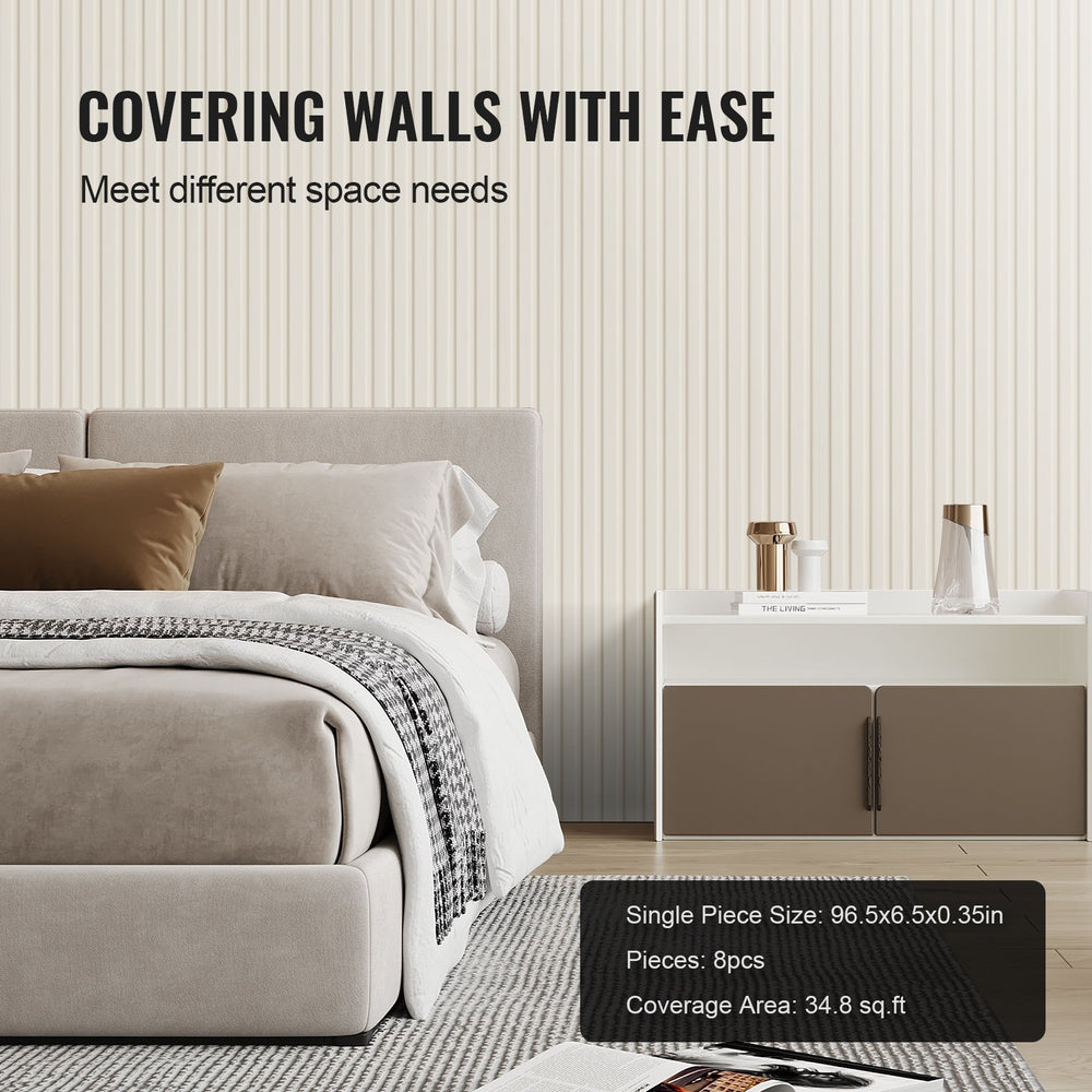 VEVOR Wood Slat Acoustic Panels, 8 PCS 96 x 6 inch, WPC Accent Wooden Wall Panels for Modern Interior Wall, Faux Wood Wall Board Panels for Stylish Decor and Noise Reduction, Matte White