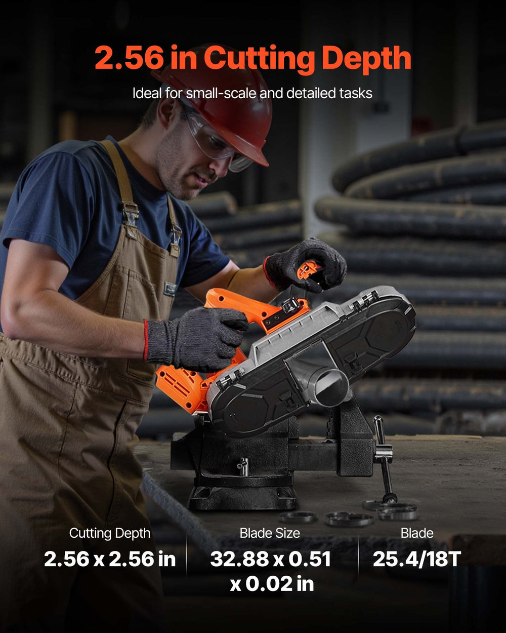 VEVOR Portable Band Saw, 65 x 65 mm Cutting Depth, 360W Bandsaw with Brushless Motor, Cordless and Compact Portaband, Integrated Hang Hooks, 0-192 m/min Variable Speed for Cutting Metal, Wood (Bare Tool)