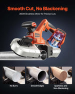 VEVOR Portable Band Saw, 65 x 65 mm Cutting Depth, 360W Bandsaw with Brushless Motor, Cordless and Compact Portaband, Integrated Hang Hooks, 0-192 m/min Variable Speed for Cutting Metal, Wood (Bare Tool)