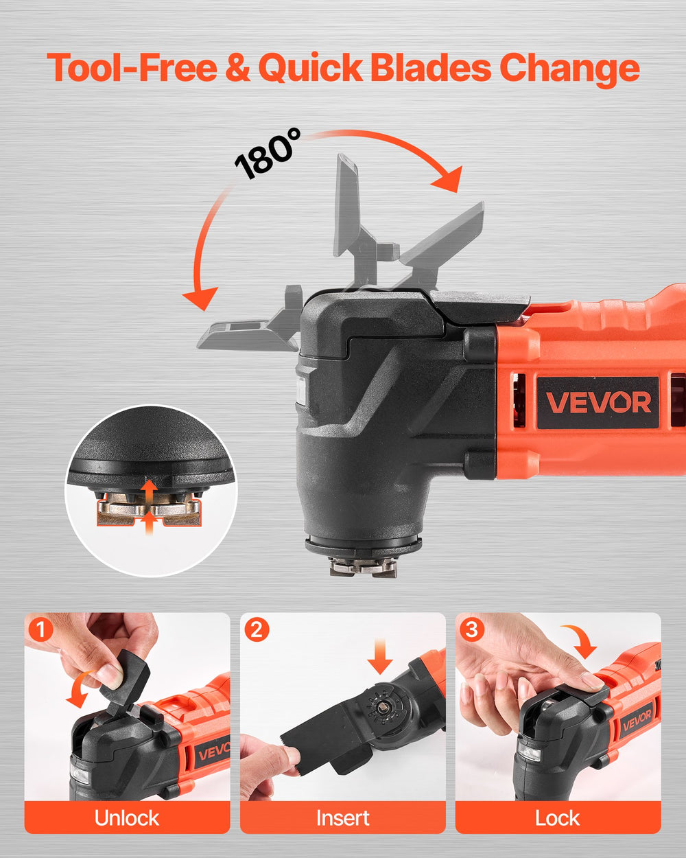 VEVOR Cordless Oscillating Tool, 20V Multitool Oscillating Tool with 6 Variable Speeds 8500 - 17000 OPM, 3.2° Oscillating Angle, 8PCS Saw Accessories & LED Work Light (Battery Pack Not Included)
