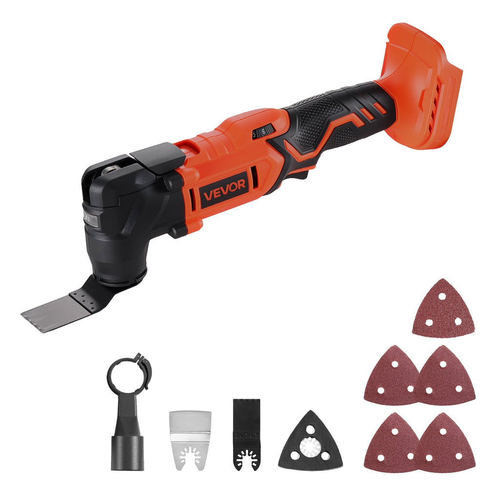 VEVOR Cordless Oscillating Tool, 20V Multitool Oscillating Tool with 6 Variable Speeds 8500 - 17000 OPM, 3.2° Oscillating Angle, 8PCS Saw Accessories & LED Work Light (Battery Pack Not Included)