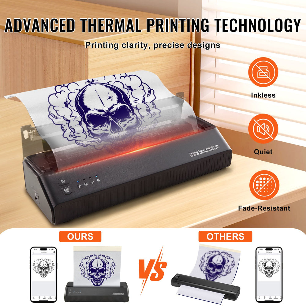 VEVOR Tattoo Transfer Stencil Printer, Wireless Bluetooth Tattoo Stencil Printer Machine with 10Pcs Transfer Paper and Cloth Bag, Portable Tattoo Printer for Android and iOS Phone, iPad and PC