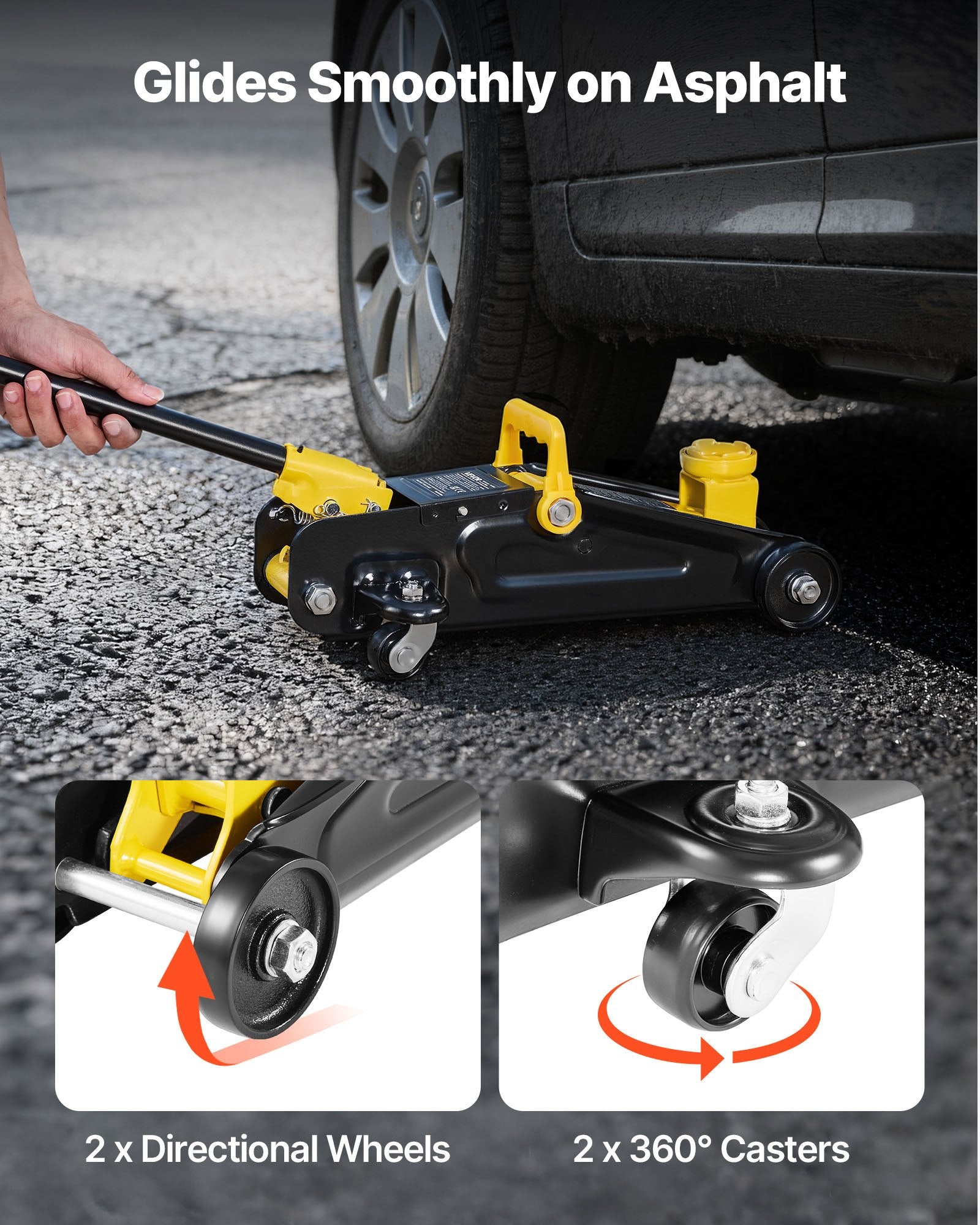 VEVOR Low Profile Floor Jack, 1.5 Ton Capacity, Steel Racing Floor Jack with Single Piston Quick Lift Pump, Storage Case, Hydraulic Trolley Car Lift for Sports Cars, Sedans, Lifting Range 130-310 mm