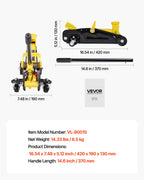 VEVOR Low Profile Floor Jack, 1.5 Ton Capacity, Steel Racing Floor Jack with Single Piston Quick Lift Pump, Storage Case, Hydraulic Trolley Car Lift for Sports Cars, Sedans, Lifting Range 130-310 mm