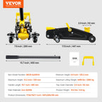 VEVOR Low Profile Floor Jack 2 Ton (4400 lbs), Heavy Duty Iron Hydraulic Racing Floor Jack, Hydraulic Car Jack, Single Piston Quick Lift Pump, 4.9"-13.2" Height Lifting Range (Yellow)