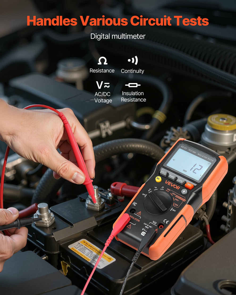 VEVOR Digital Multimeter, 4000-Count TRMS Voltmeter Ohmmeter, 1000V AC/DC Voltage Tester with Switchable Auto/Manual Range for Voltage, Resistance, and Continuity Measurment