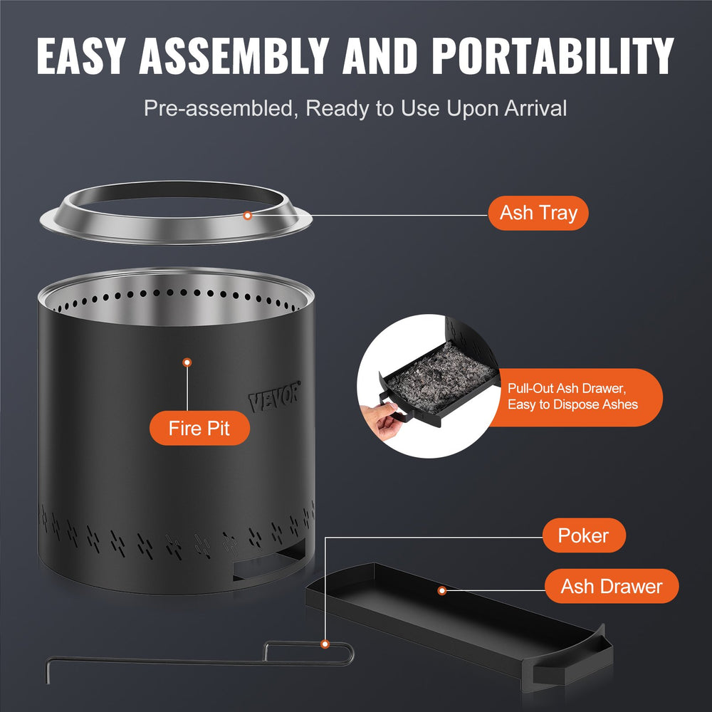 VEVOR Smokeless Fire Pit Stove Bonfire 40 cm Dia Wood Burning Stainless Steel