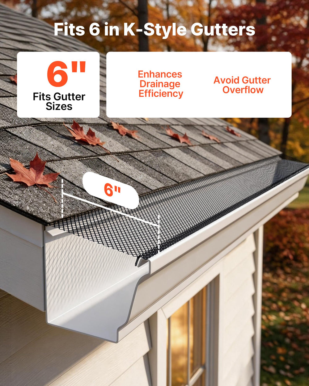 VEVOR Gutter Guard, 152.4 mm Powder-Coated Steel Gutter Screen, Heavy-Duty 36.58 m Length, 1.02 mm Thick, Leaf Guard for Debris and Leaves, Easy DIY, Fits 152.4 mm Standard Systems, 40 Pack, Black