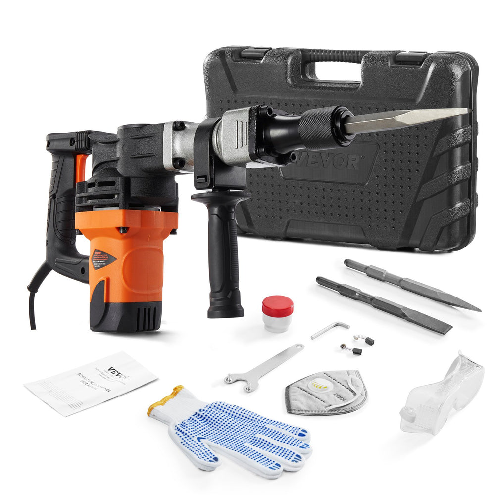 VEVOR Demolition Jack Hammer Concrete Breaker 1400W Electric Hammer 2 Chisel Bit