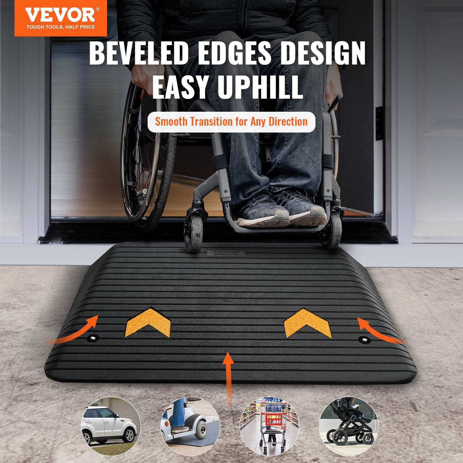 VEVOR Rubber Threshold Ramp Door Ramp 4" Rise 15 tons Load Rubber Curb Ramp