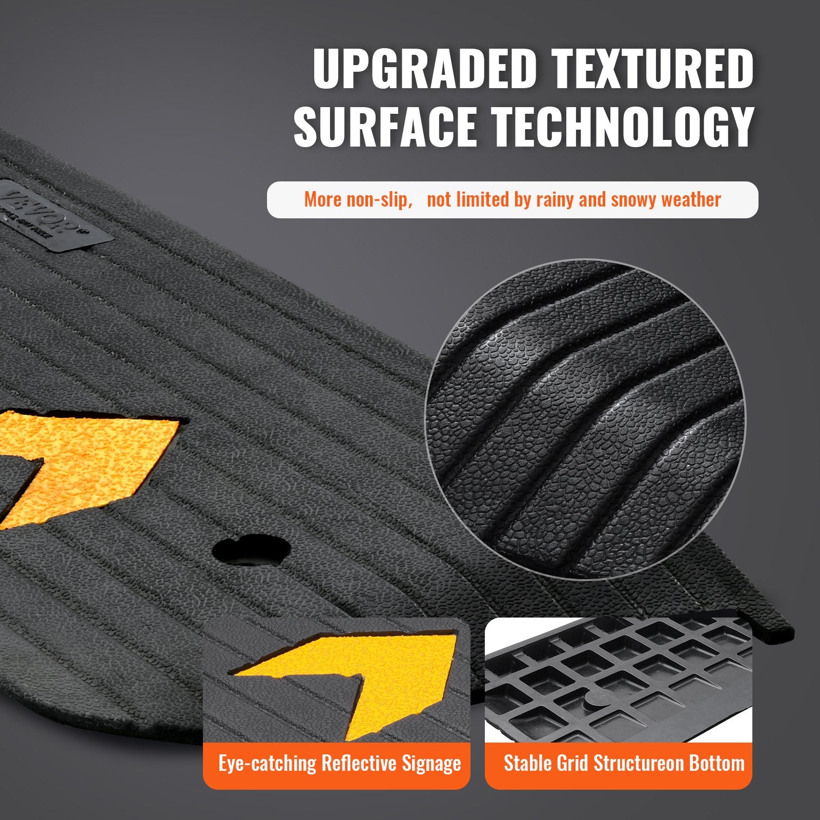 VEVOR Upgraded Rubber Threshold Ramp, 2.5 cm Rise Wheelchair Ramp Doorway, Natural Curb Ramp Rated 15000 kg Load Capacity, Non-Slip Textured Surface Rubber Curb Ramp for Wheelchair and Scooter