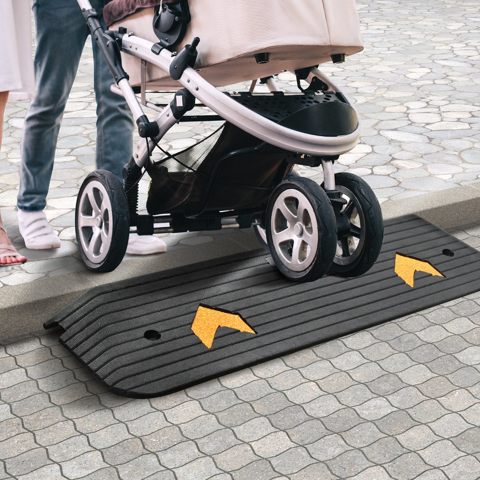 VEVOR Upgraded Rubber Threshold Ramp, 2.5 cm Rise Wheelchair Ramp Doorway, Natural Curb Ramp Rated 15000 kg Load Capacity, Non-Slip Textured Surface Rubber Curb Ramp for Wheelchair and Scooter