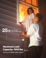 VEVOR Fire Escape Ladder, 3-Story 7.62m Retractable Emergency Fire Ladder, Lightweight Aluminum Alloy Safety Escape Ladders with Sturdy Polyester Strap, Anti-Slip Rung &amp; Wide Steps, 453KG Max Loading