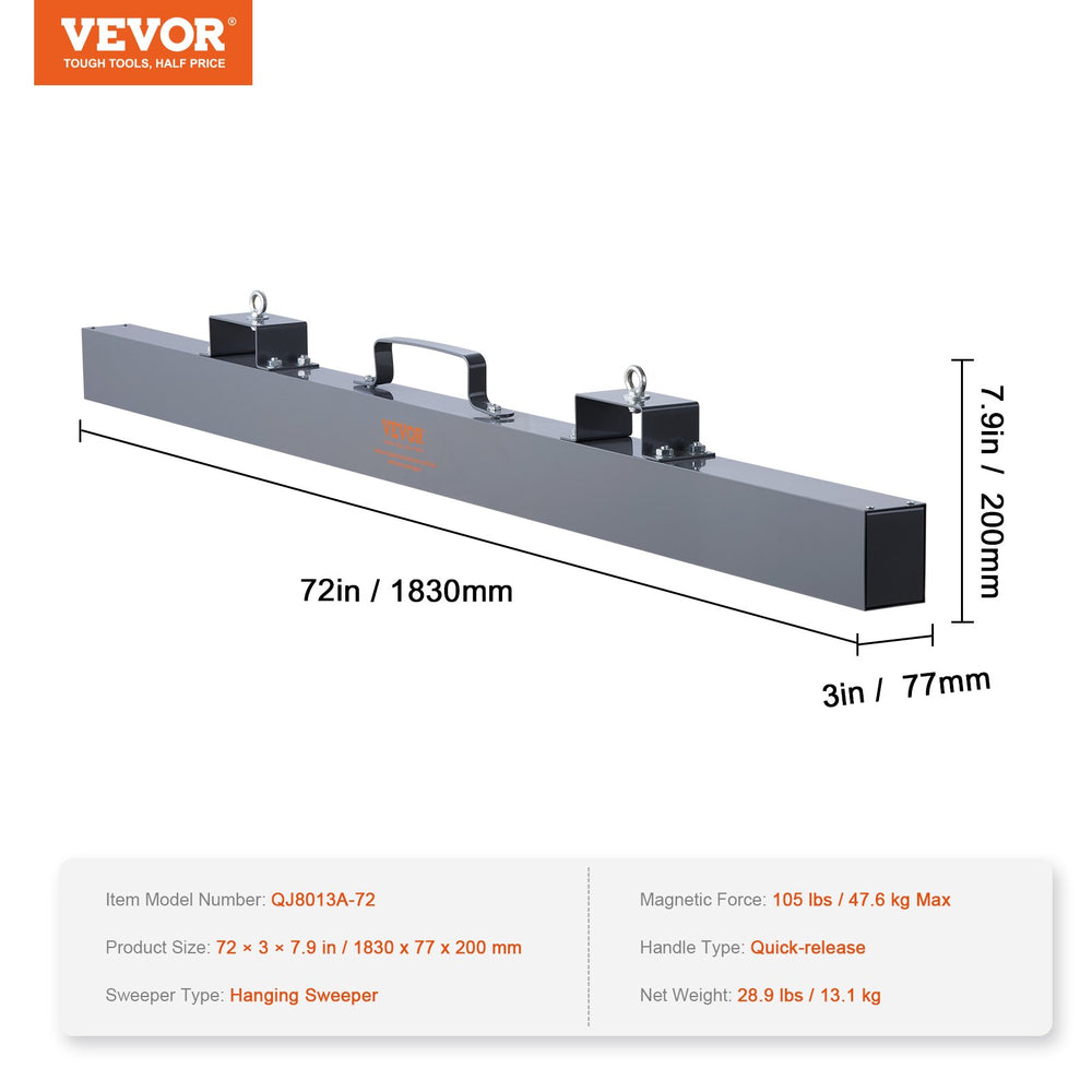 VEVOR 72in Hanging Magnetic Sweeper Tool Kit 105lbs Lifting Magnet for Forklift