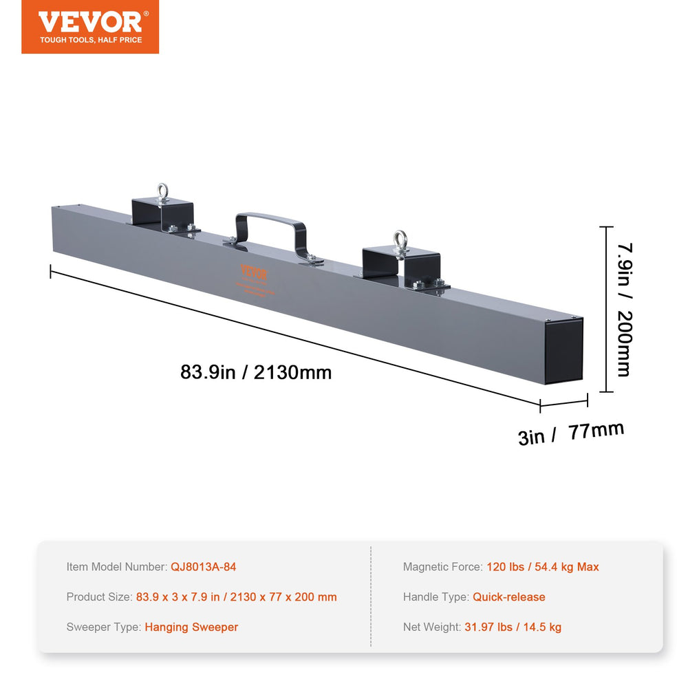 VEVOR 84in Hanging Magnet Magnetic Sweeper Tool 120lbs Lifting Magnet for Forklift