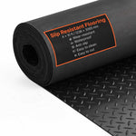 VEVOR Diamond-Plate Rubber Flooring Roll, 3 mm x 4 ft x 10 ft Garage Floor Mat, SBR Rubber Garage Flooring Roll, Easy to Clean, Diamond Plate Rubber Mat for Under Cars, Garage Industry Gym, Black