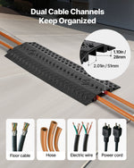 VEVOR Drop Over Cable Cover, 7,938 kg/Axle Load Capacity, 2 Channel Heavy Duty Floor Cord Cover, Cable Hose Protector Ramp, for Indoor, High Walking Traffic Areas, Home, Office, Warehouse, 3 Pack