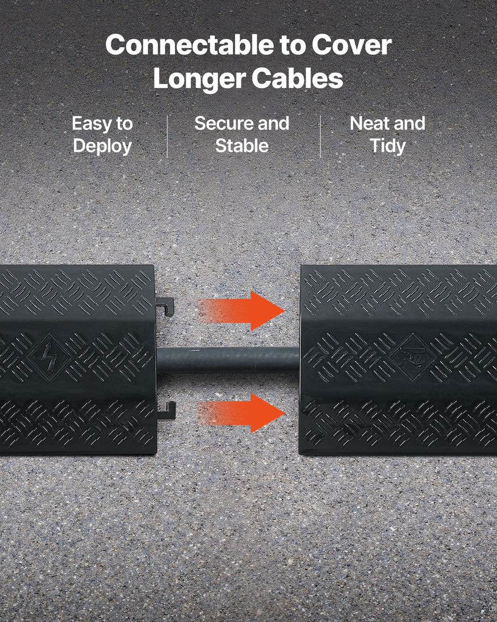 VEVOR Drop Over Cable Cover, 7,938 kg/Axle Load Capacity, 2 Channel Heavy Duty Floor Cord Cover, Cable Hose Protector Ramp, for Indoor, High Walking Traffic Areas, Home, Office, Warehouse, 3 Pack