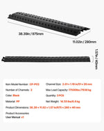 VEVOR Drop Over Cable Cover, 7,938 kg/Axle Load Capacity, 2 Channel Heavy Duty Floor Cord Cover, Cable Hose Protector Ramp, for Indoor, High Walking Traffic Areas, Home, Office, Warehouse, 3 Pack