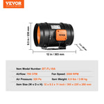 VEVOR Inline Duct Fan, 203.2mm 506.2 CFM with Variable Speed Controller, Quiet AC-motor Ventilation Exhaust Fan for Cooling Booster, Grow Tents, Hydroponics