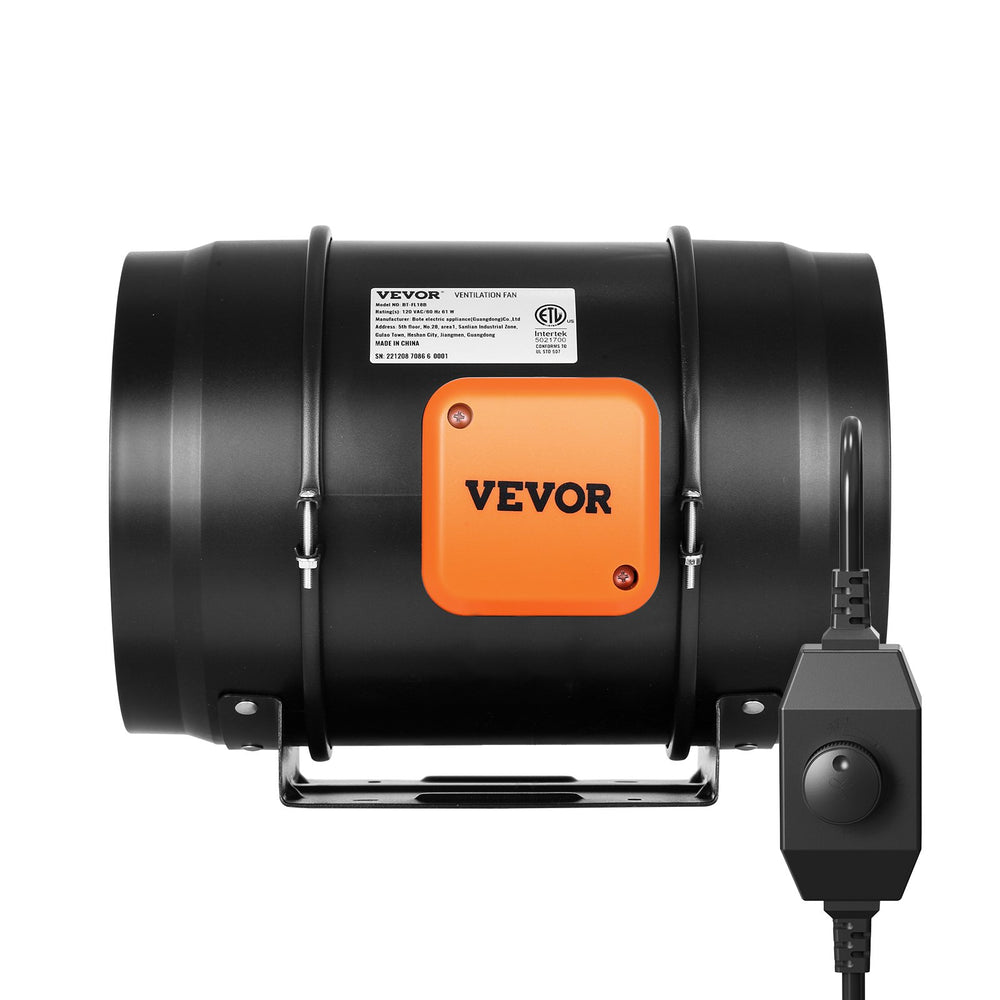 VEVOR Inline Duct Fan, 203.2mm 506.2 CFM with Variable Speed Controller, Quiet AC-motor Ventilation Exhaust Fan for Cooling Booster, Grow Tents, Hydroponics